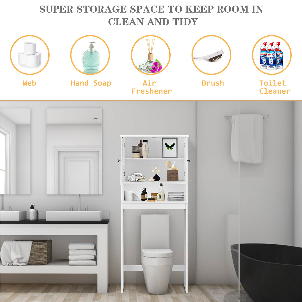 Bathroom Over-The-Toilet Space Saver Storage with Adjustable Shelf