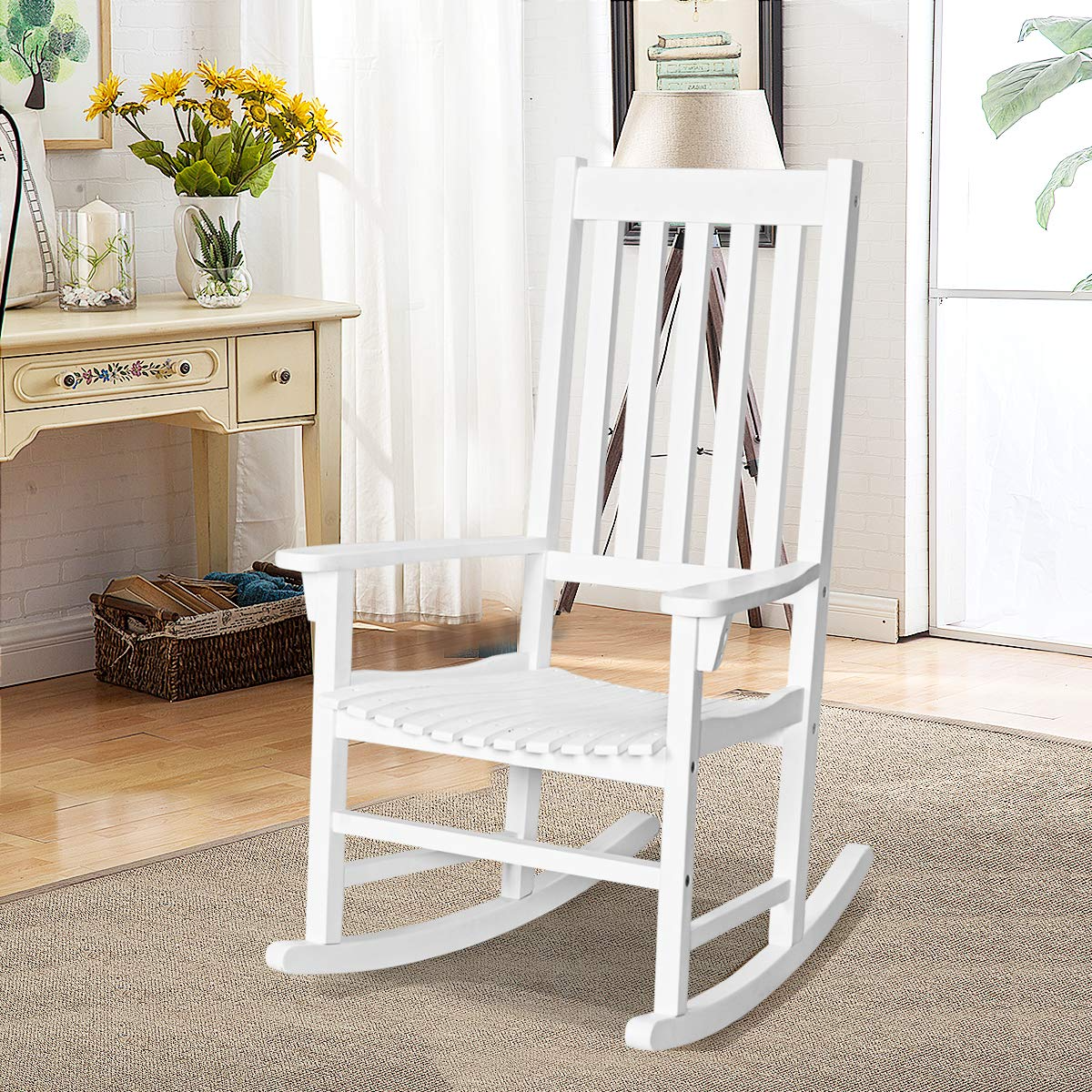 Giantex Rocking Chair Acacia Wood Frame Outdoor& Indoor