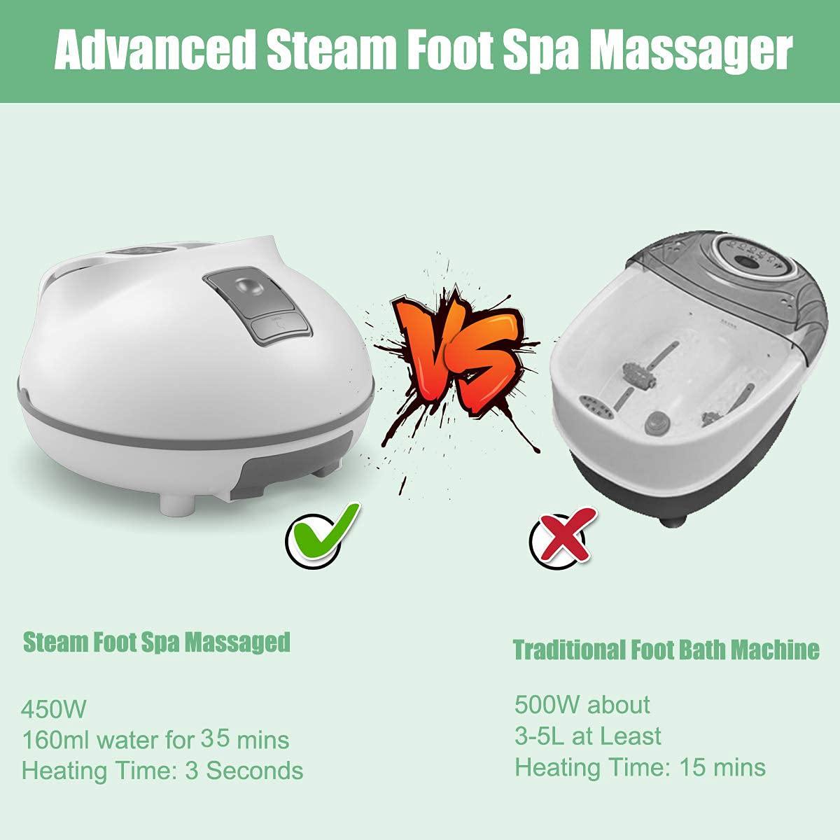 Giantex Steam Foot Spa Bath Massager w/3 Heat Levels, Pedicure Massage Rollers, Foot Spa Massager for Stress Relief (Brown/Gray) - Giantexus