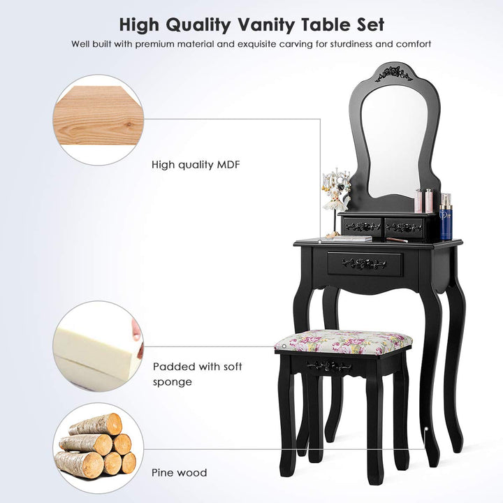 Vanity Set with 3 Drawers and Cushioned Stool