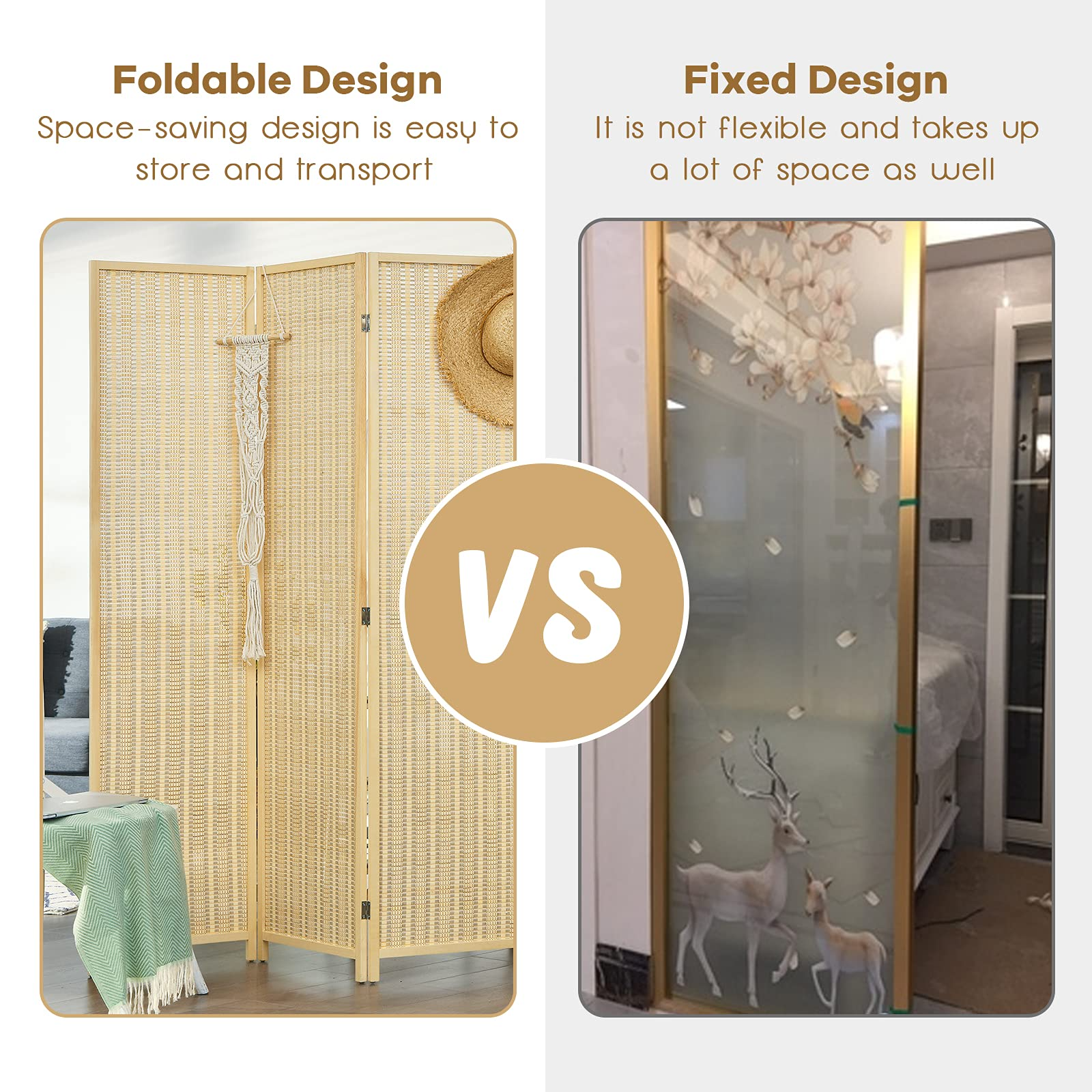 Giantex 4 Panel 6 Ft Tall Bamboo Room Divider, Folding Privacy Screen, Natural - Giantexus