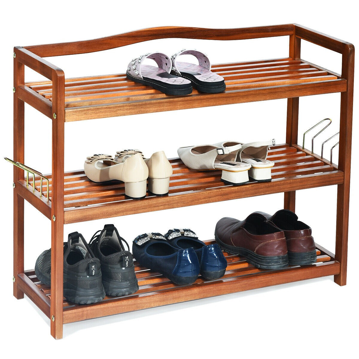 Giantex 3-Tier Wood Shoe Rack 4 Metal Side Hangers, 29"L x10.5"Wx 24.5"H