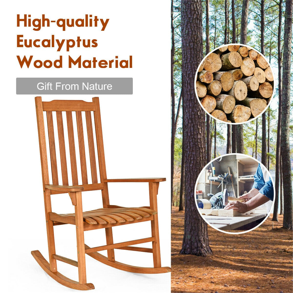 Porch Rocking Chair, Solid Wood Rocker