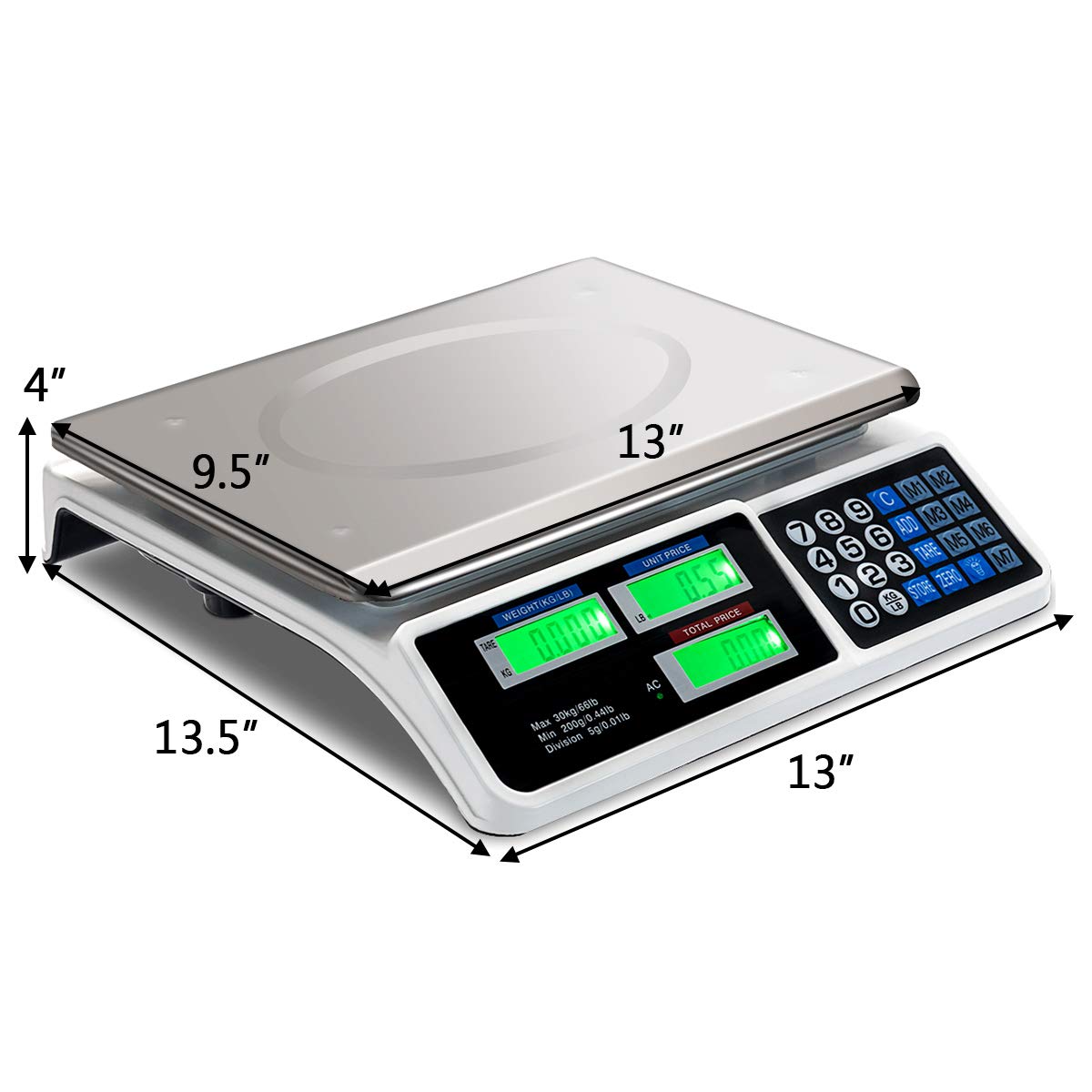 Giantex 66 lbs Digital Food Scale, Commercial LCD Digital Scale w/ Computing Price, Stainless Steel Electronic Scale - Giantexus