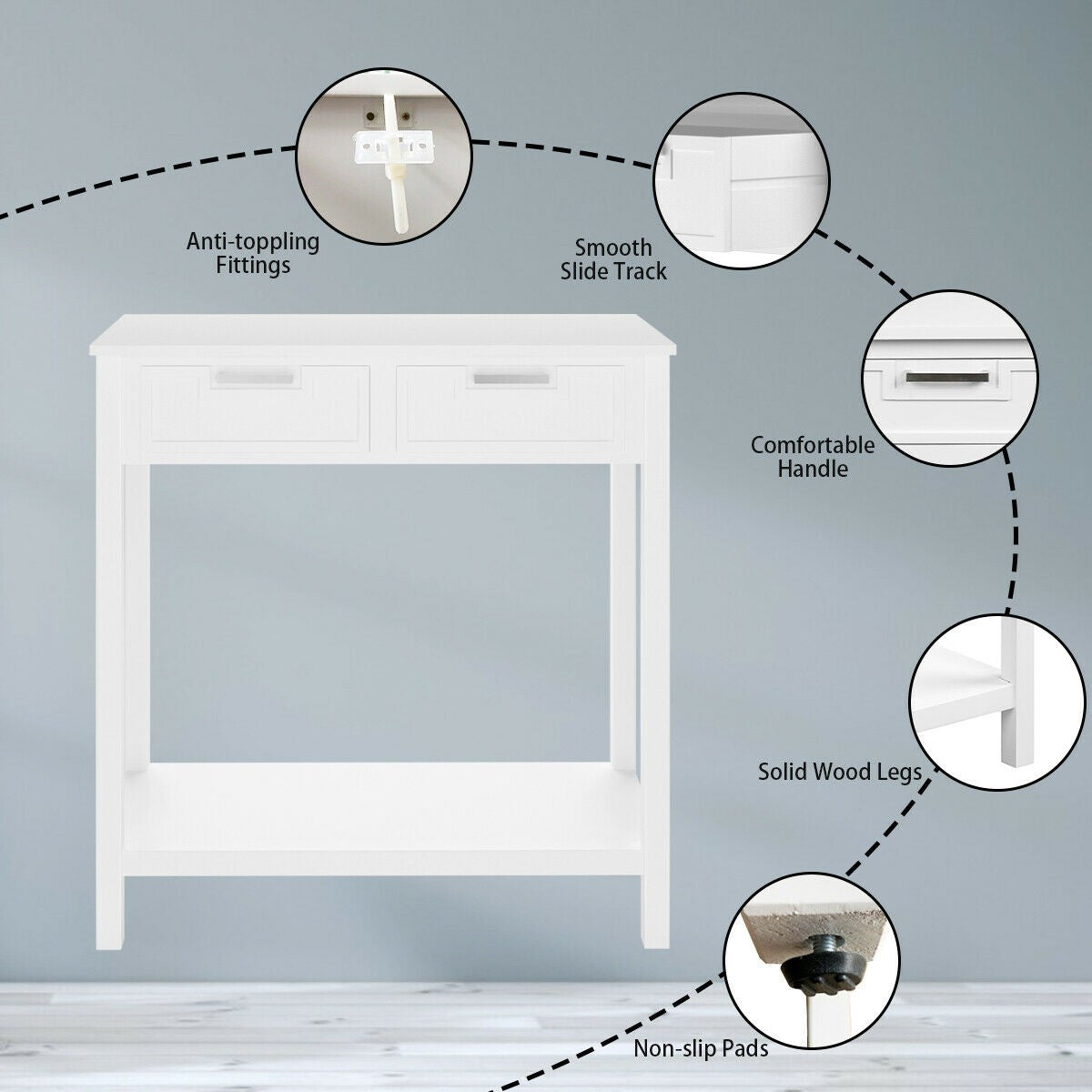 Console Sofa Table with 2 Drawers and Bottom Shelf
