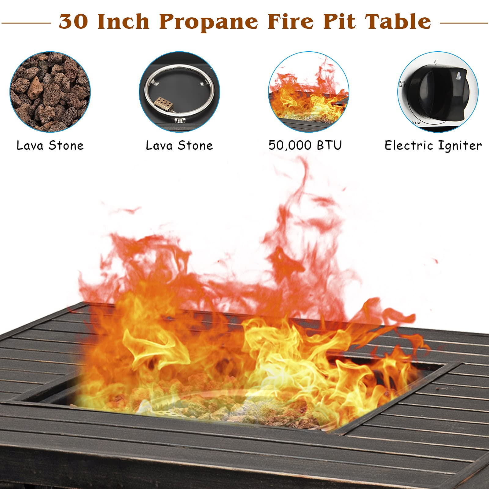 Giantex Gas Fire Pit Table, 30 Inch 50,000 BTU Auto-Ignition Propane Fire Pit (Brown)