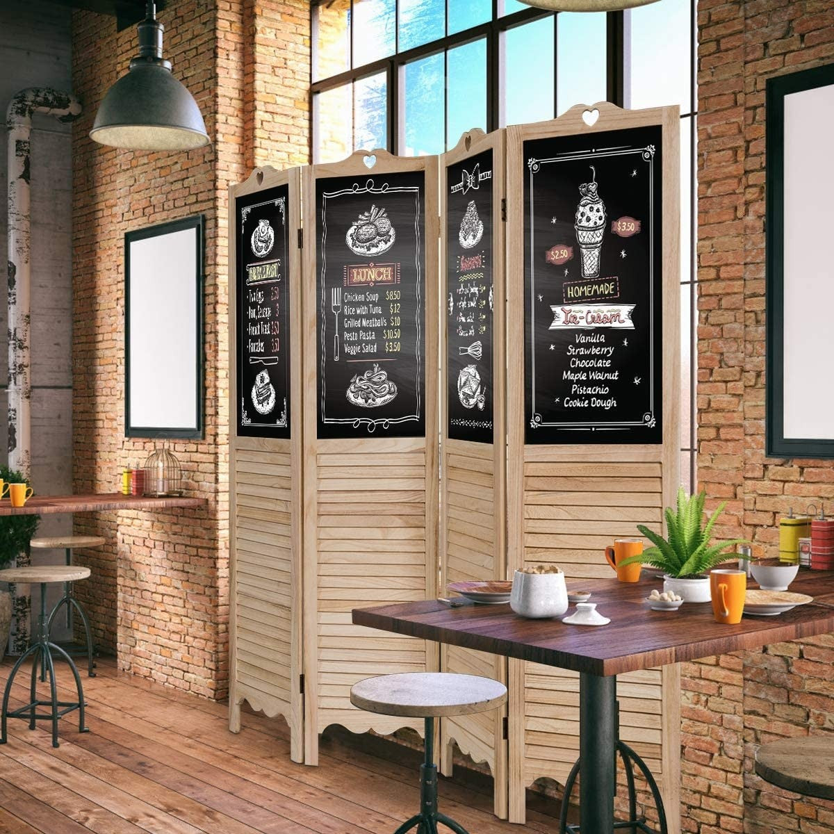 Giantex 5.7 Ft Folding Screen, 4 Panel Screen Room Divider w/ Chalkboard Panels (Natural) - Giantexus