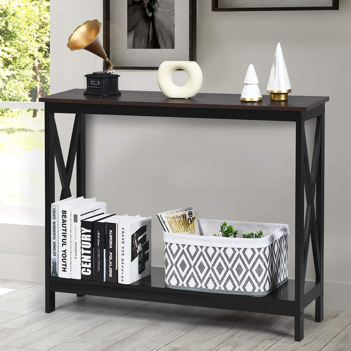 Giantex Console Table 2-Tier with Storage Shelf,X-Design Bookshelf
