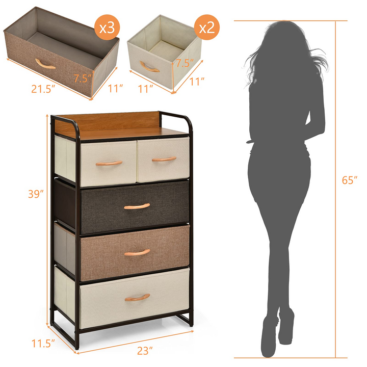 Giantex Sturdy Steel Frame & Wooden Top Vertical Organizer Unit for Closets, Bedroom Utility Dresser Chest (23 x 11.5 x 39 inch)