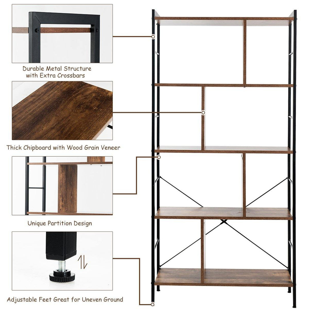 4-Tier Bookshelf, Industrial Style Bookcase with Metal Frame (Rustic Brown) - Giantexus