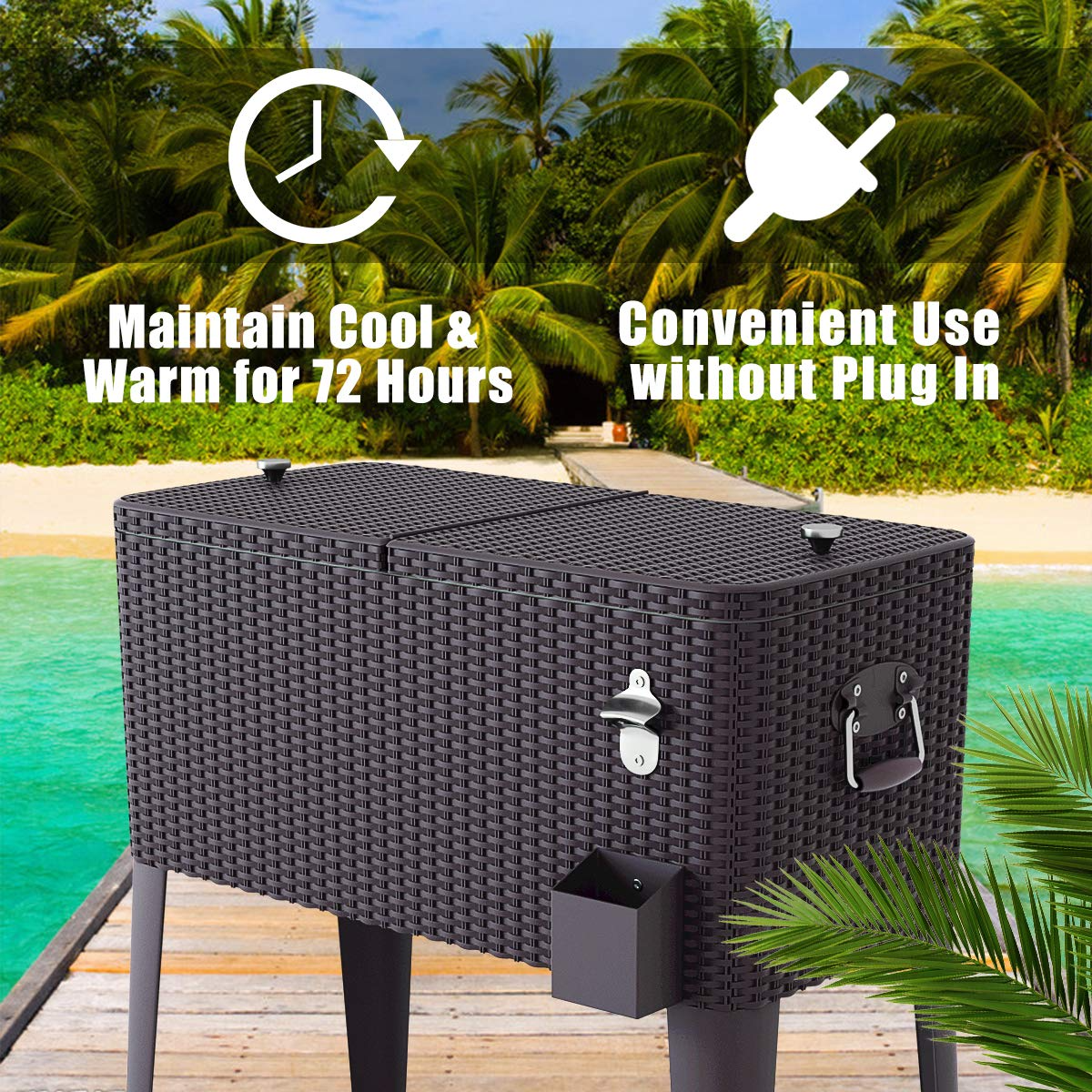 Giantex 80 Quart Rattan Rolling Cooler Cart