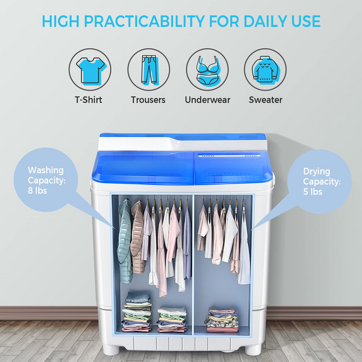 Semi-Automatic Wash and Spin Cycle for Apartment Dorm Camping RV (blue)