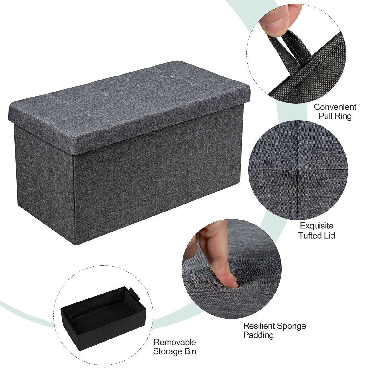 Storage Ottoman Footrest 31.5 Inch Fold-able Toy Organizers