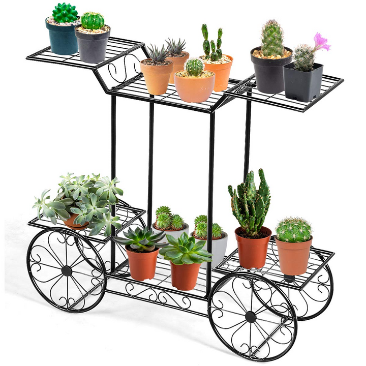 Giantex Garden Cart Metal Plant Stand with 4 Decorative Wheels