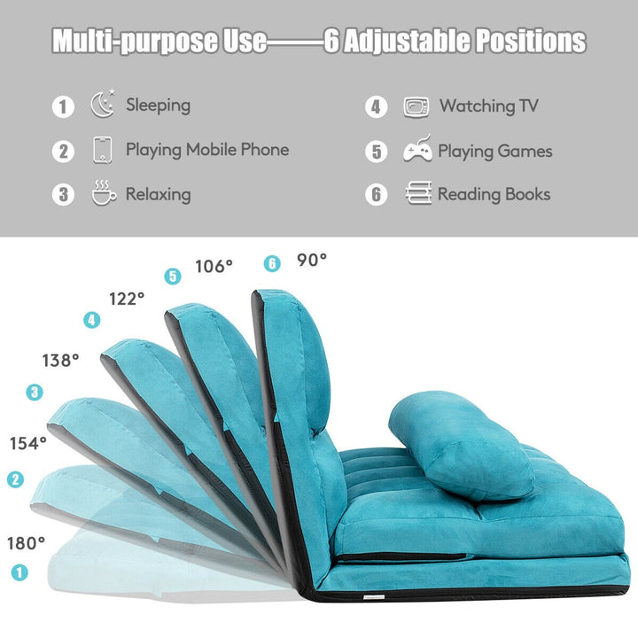 Adjustable Floor Sofa, Foldable Lazy Sofa Sleeper Bed 6-Position Adjustable,2 Pillows - Giantexus