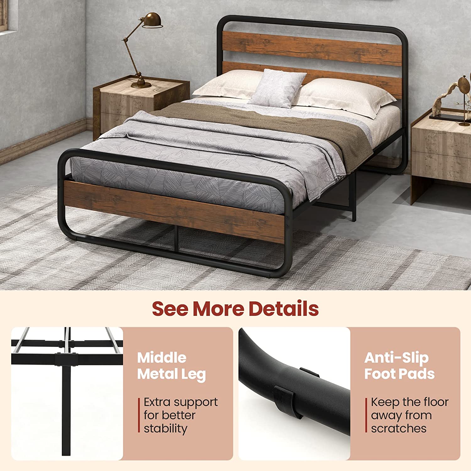 Full Size Metal Bed Frame, Platform Bed - Giantex