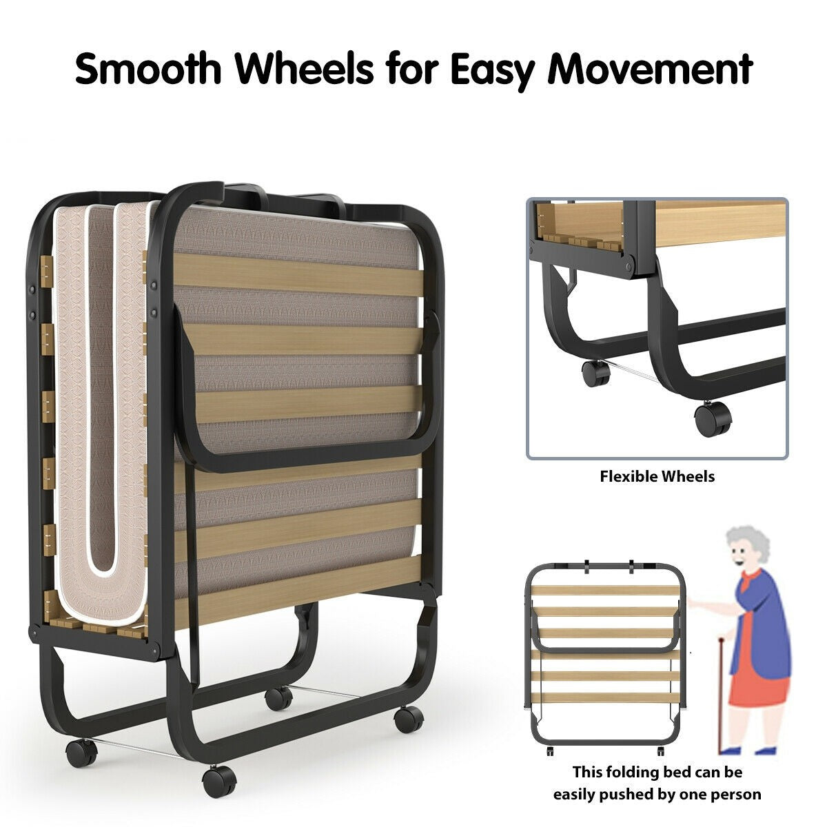 Rollaway Folding Bed with 4 Inch Mattress