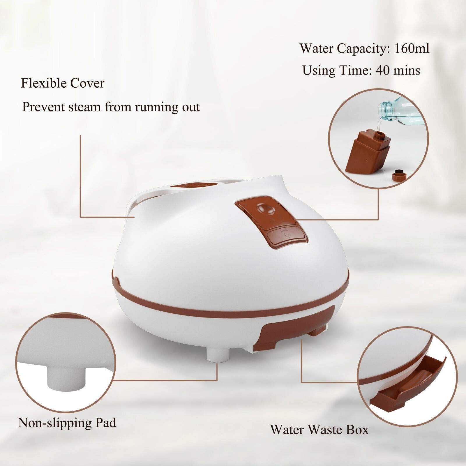 Giantex Steam Foot Spa Bath Massager w/3 Heat Levels, Pedicure Massage Rollers, Foot Spa Massager for Stress Relief (Brown/Gray) - Giantexus