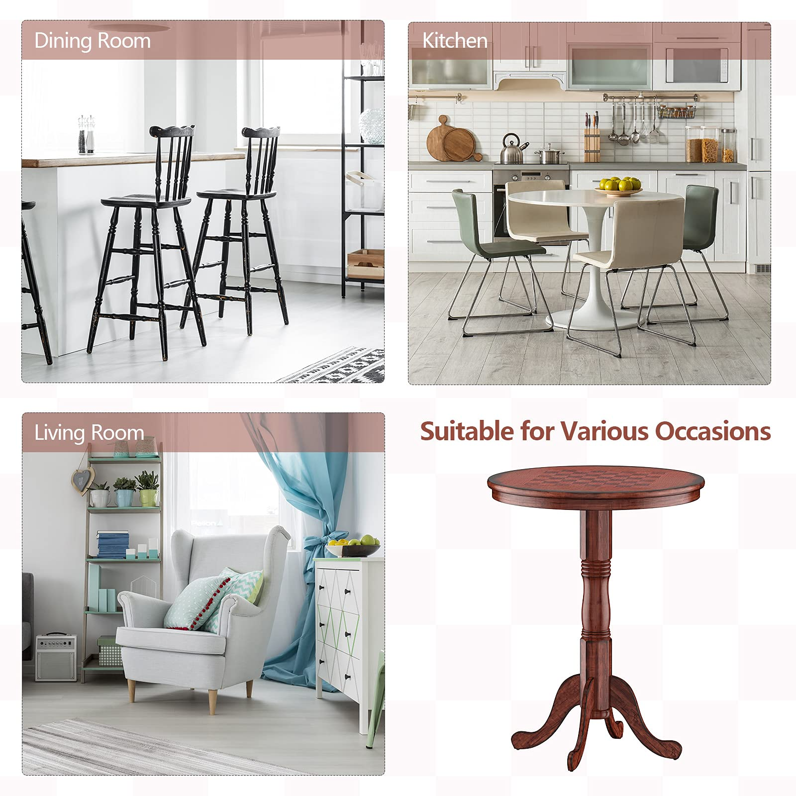 Giantex 3 Pcs Pub Table Set, Wooden Pub Pedestal Side Table w/Stable Base