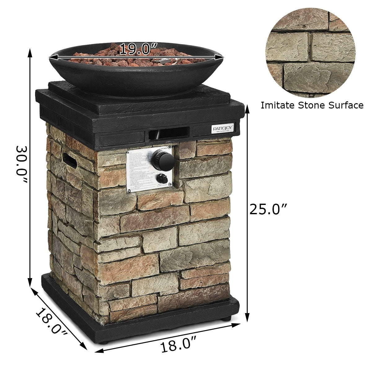 Propane Firebowl Column, 40,000 BTU Outdoor Gas Fire Pit