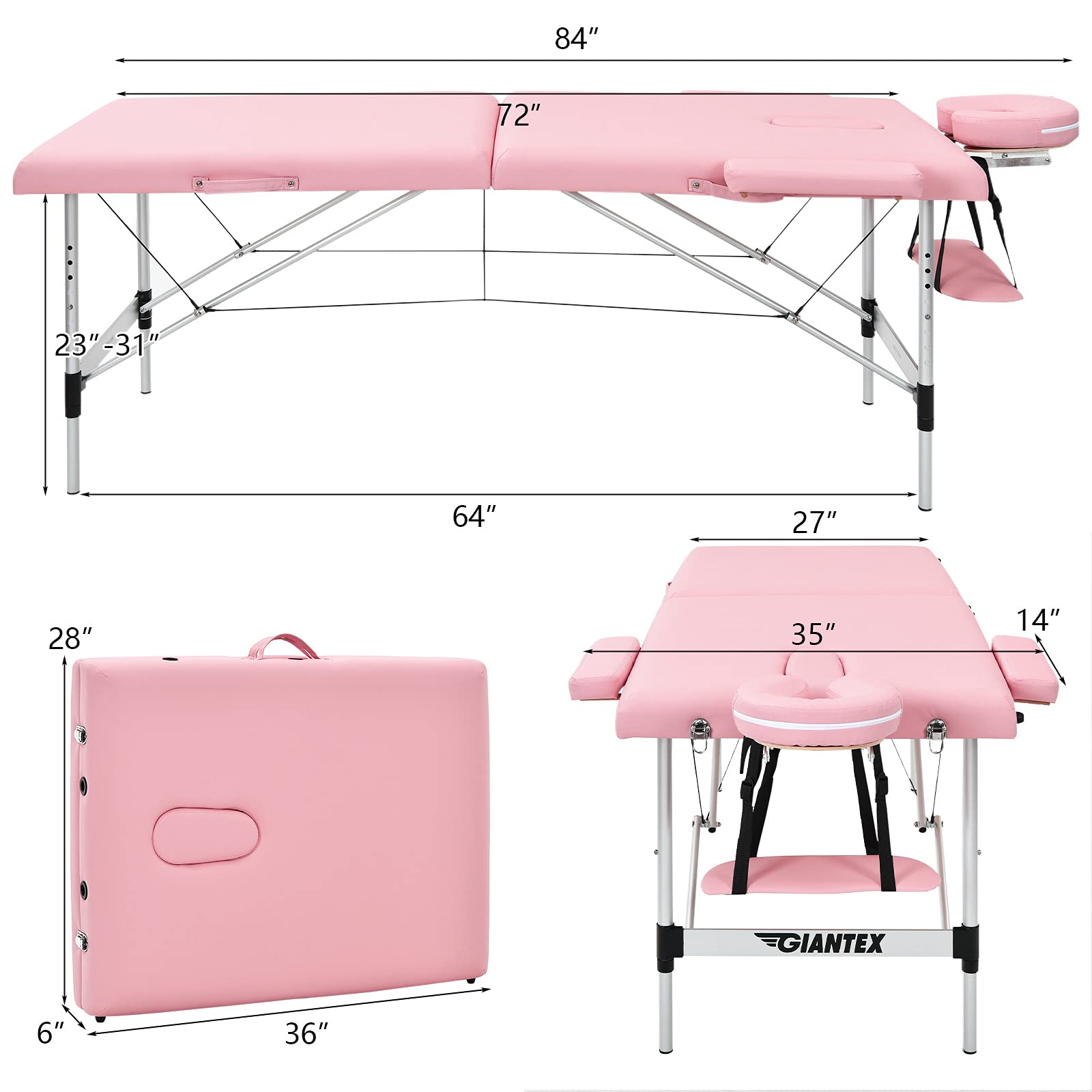 Giantex Portable Massage Table 84inch, Folding Lash Bed Aluminium Frame