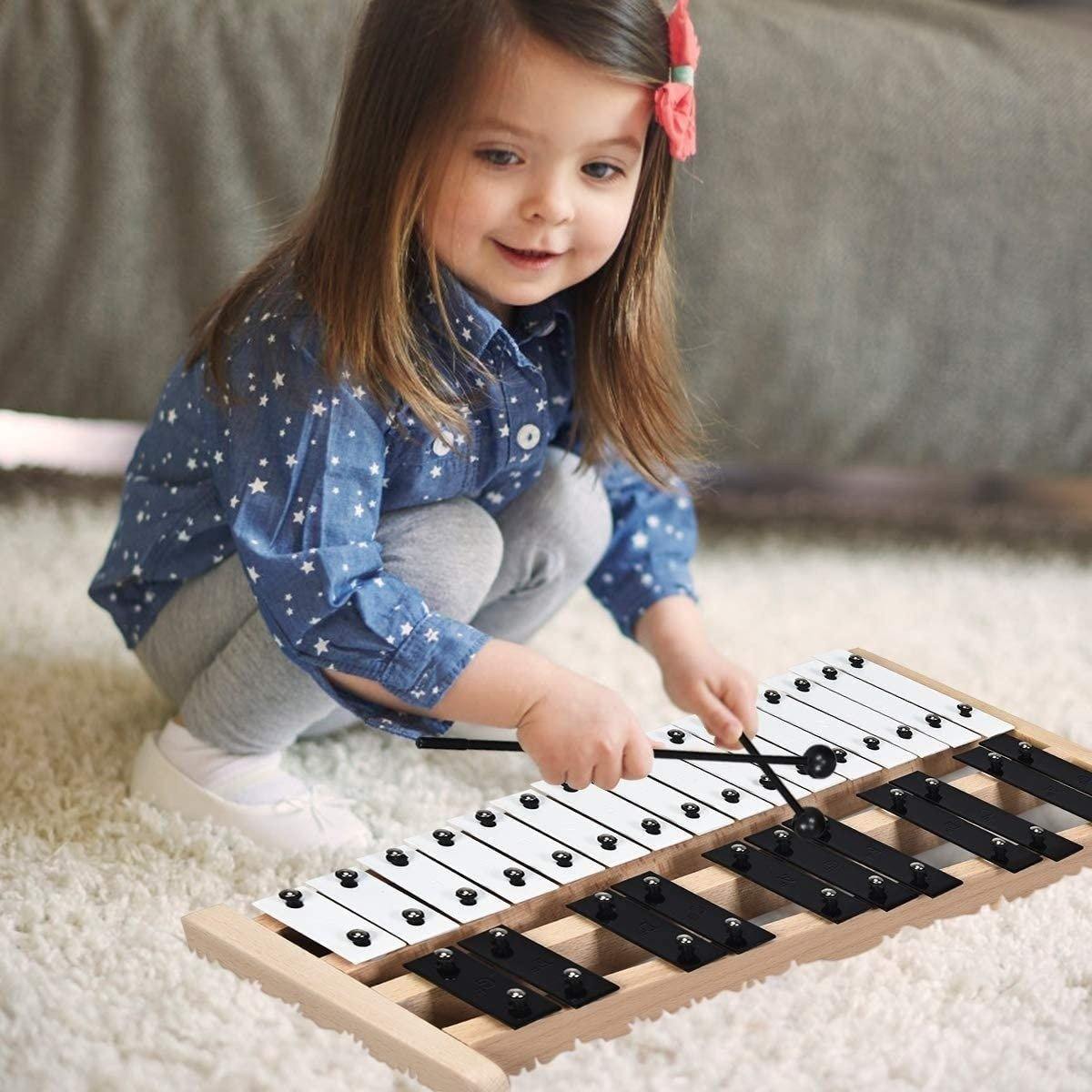 27 Note Glockenspiel Xylophone, Percussion Instrument with Wood Base - Giantexus