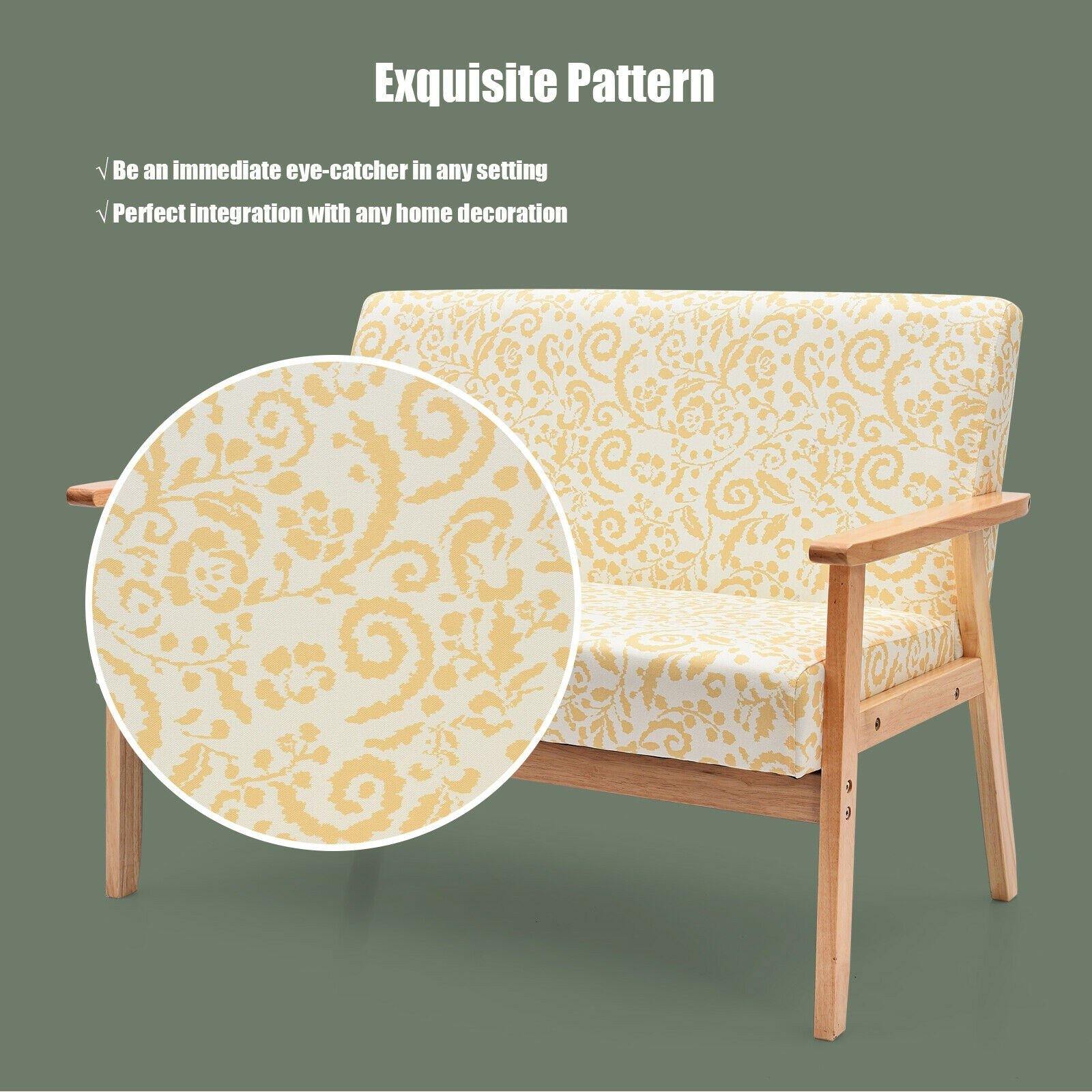 Giantex Mid-Century Wooden Loveseat, Upholstered Wooden Lounge Accent Chair - Giantexus