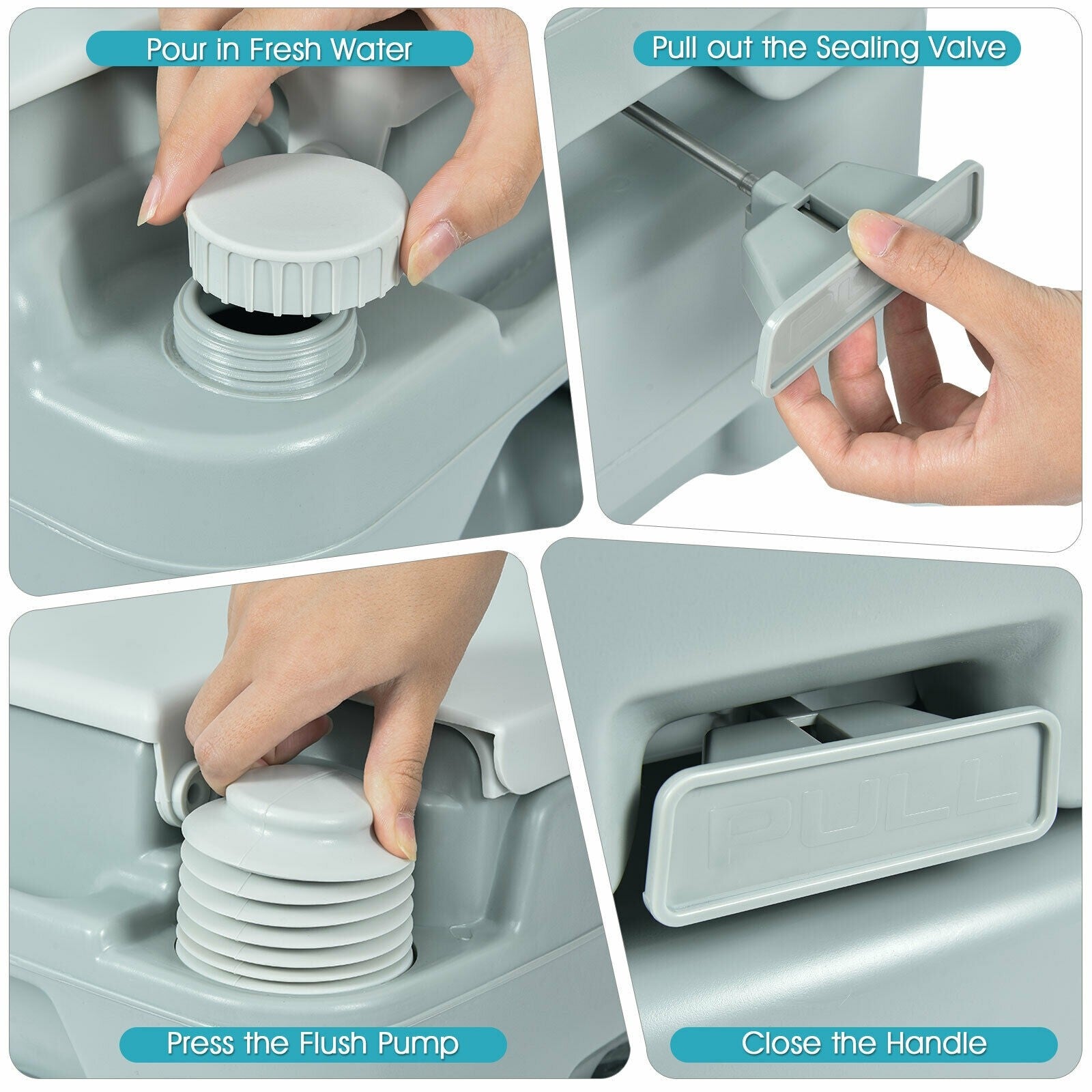 Portable Toilet 5.3 Gallon with Powerful Push Pump