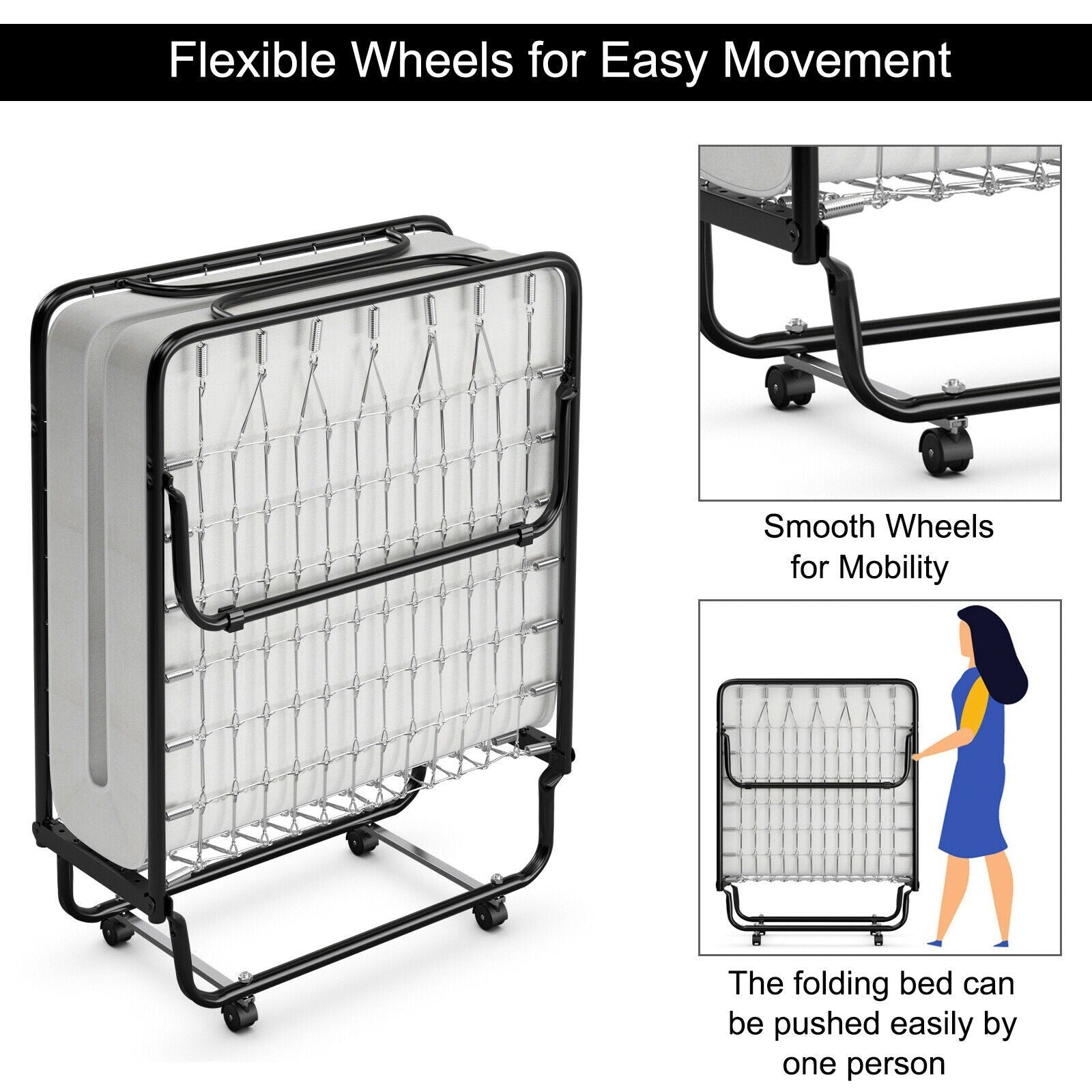 Rollaway Folding Bed with 4 Inch Mattress
