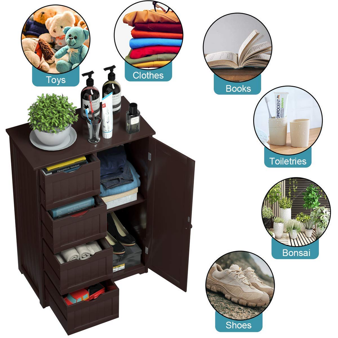 Giantex Bathroom Floor Cabinet Wooden with 1 Door & 4 Drawer