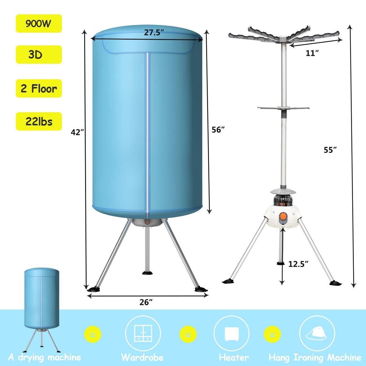 17.6lbs Portable Washing Machine 900W with Electric Heating Clothes Dryer Ventless Laundry Dryer and Heater for Home and Apartment - Giantexus