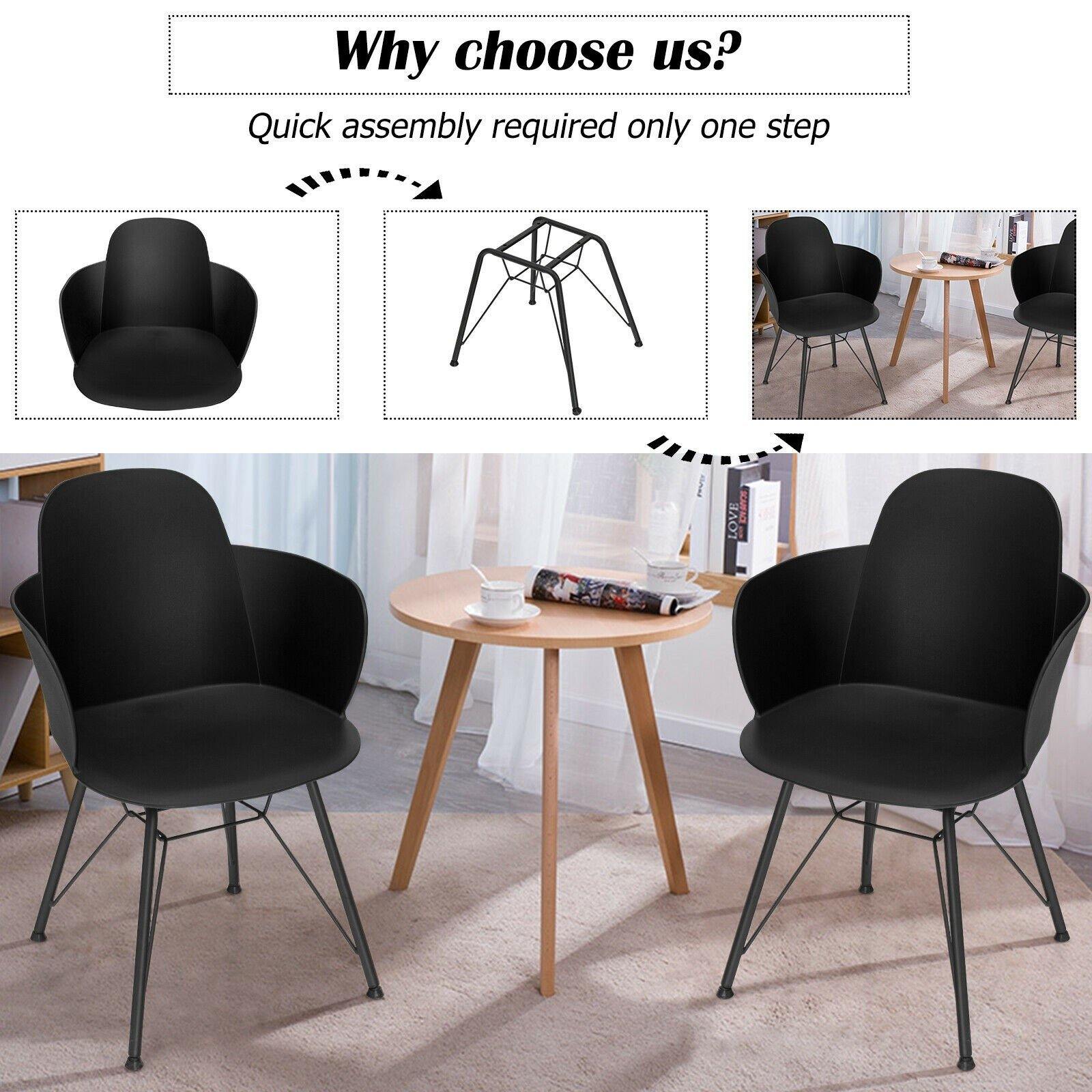 Dining Chairs, Pre Assembled Modern Style Plastic Dining Chair w/Metal Legs - Giantexus
