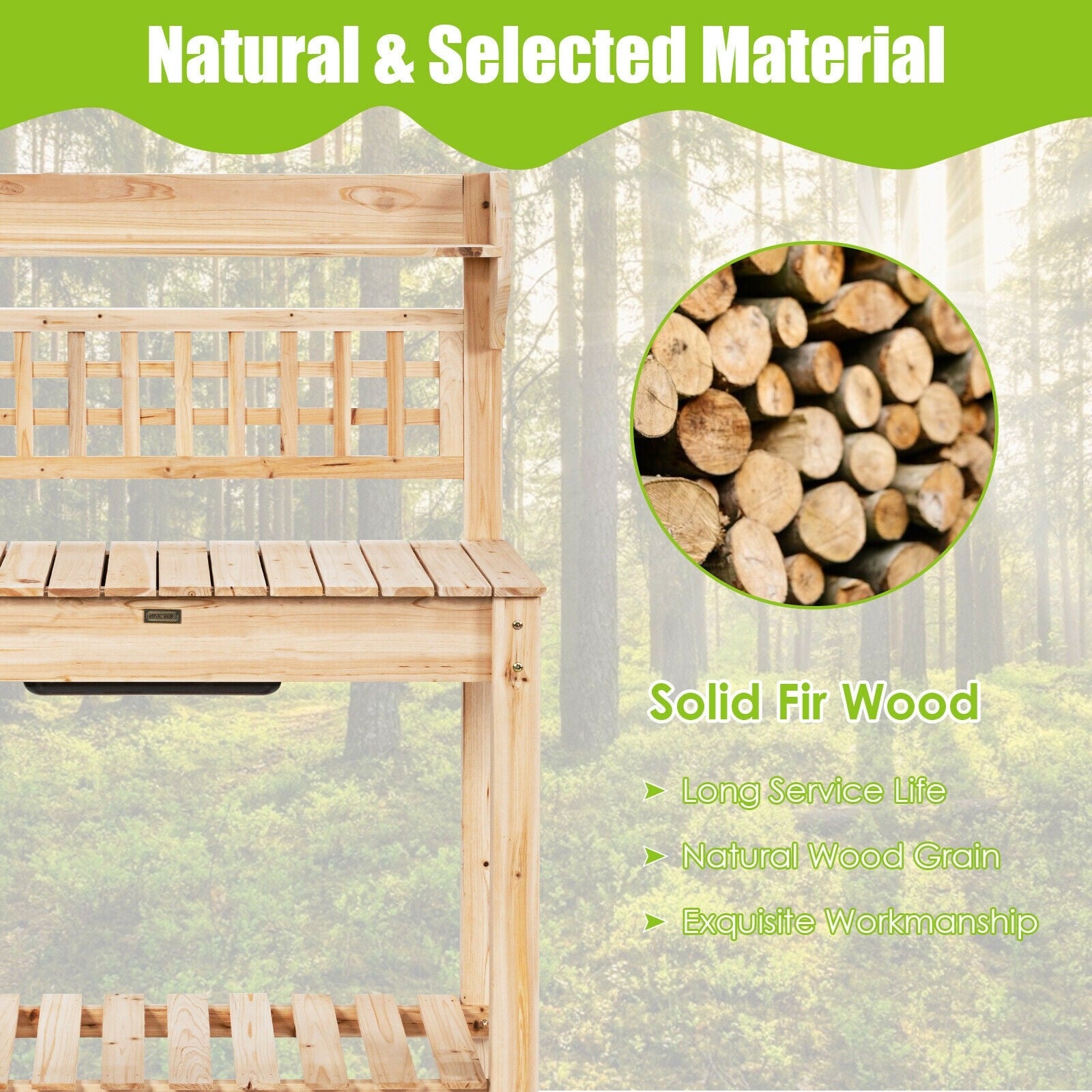 Giantex Garden Potting Bench, Outdoor Wood Work Table w/Sliding Tabletop