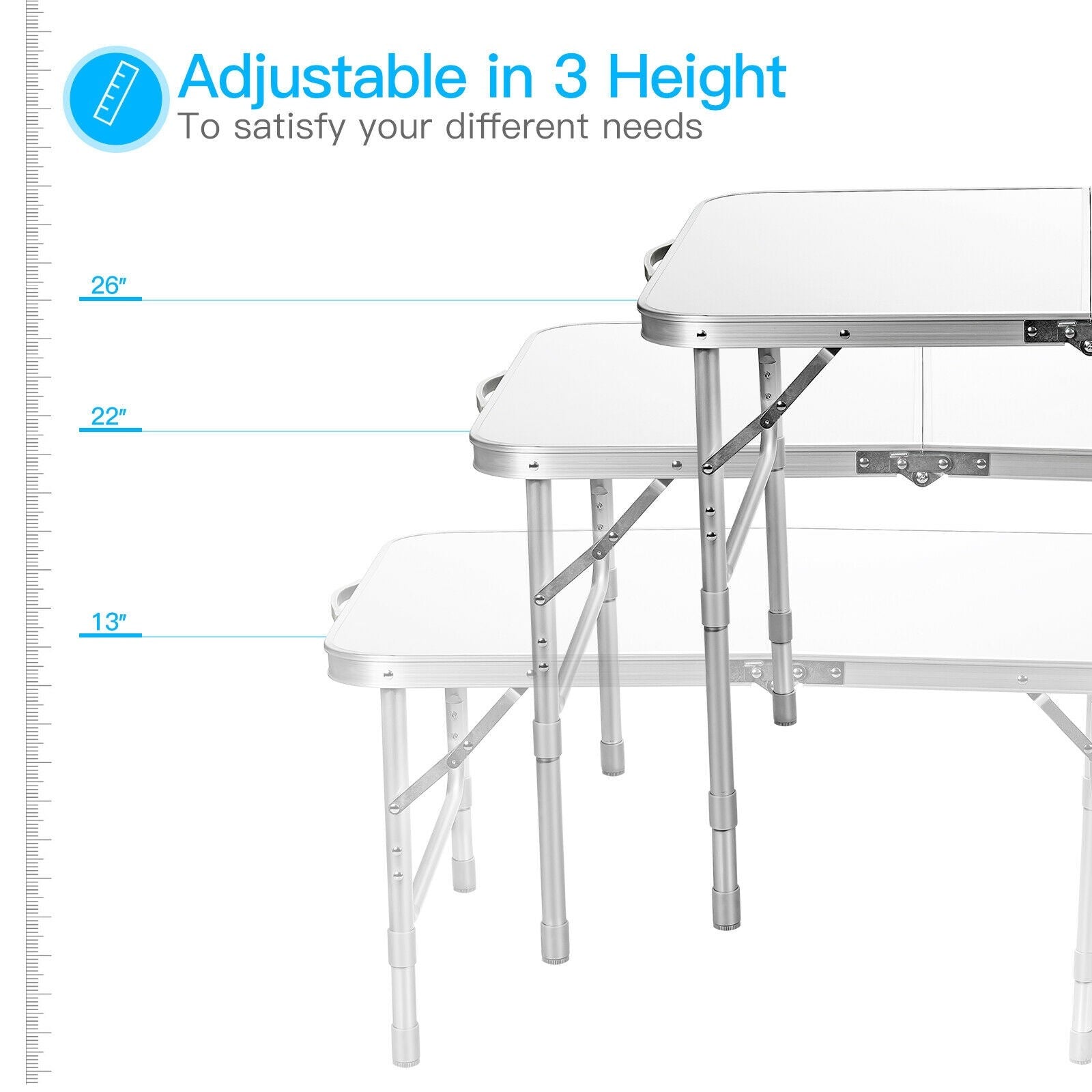Folding Table Portable Camping Table W/3 Adjustable Heights