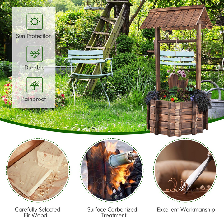 Giantex Outdoor Wooden Wishing Well with Hanging Bucket