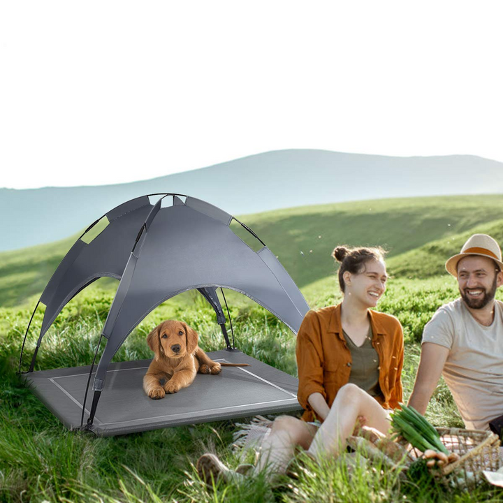 Giantex Elevated Dog Bed with Removable Canopy, Portable Raised Pet Cot Cooling Dog Bed for Camping Beach Lawn