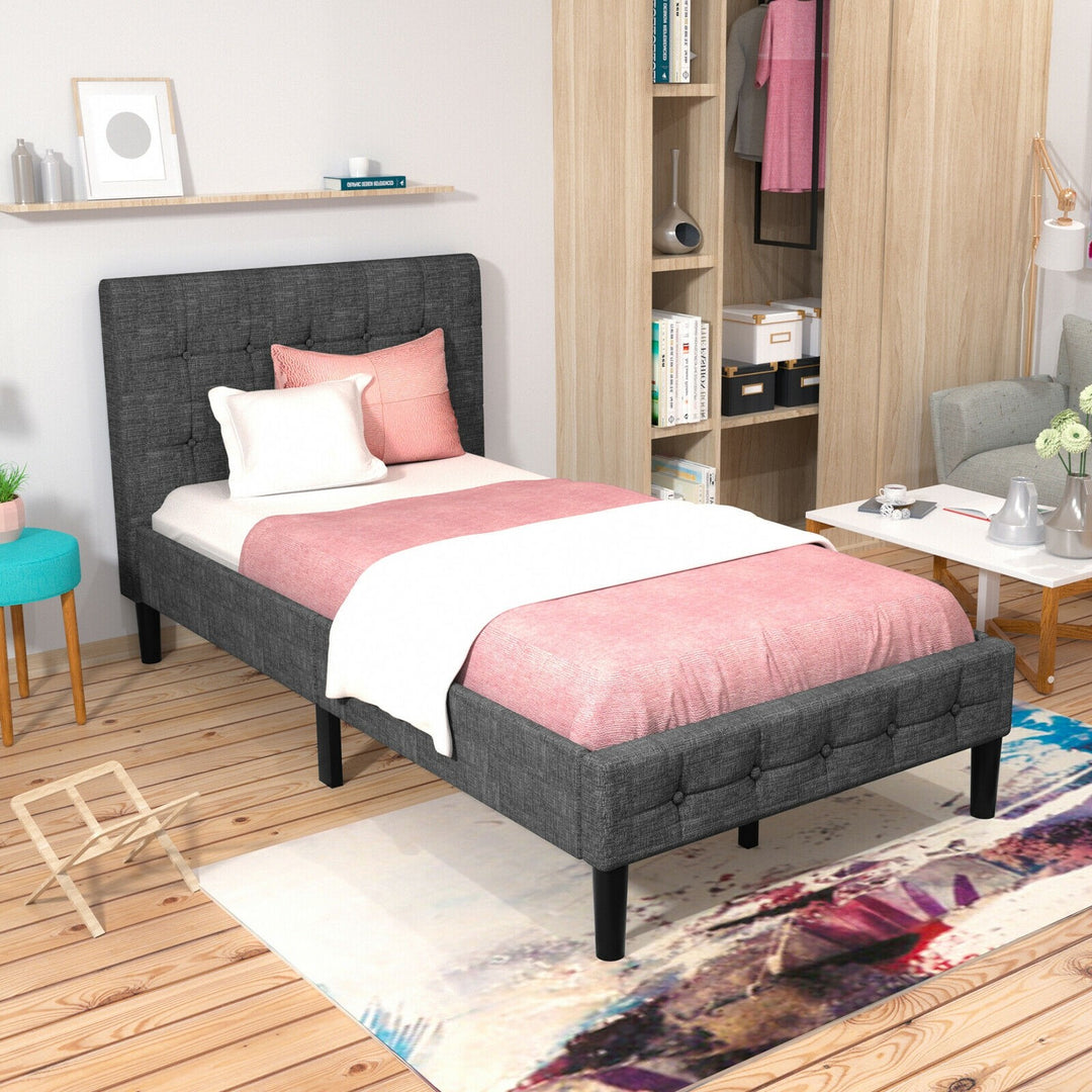 Platform Bed with Button Tufted Headboard | Upholstered Bed Frame