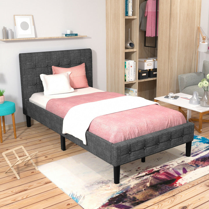 Platform Bed with Button Tufted Headboard | Upholstered Bed Frame