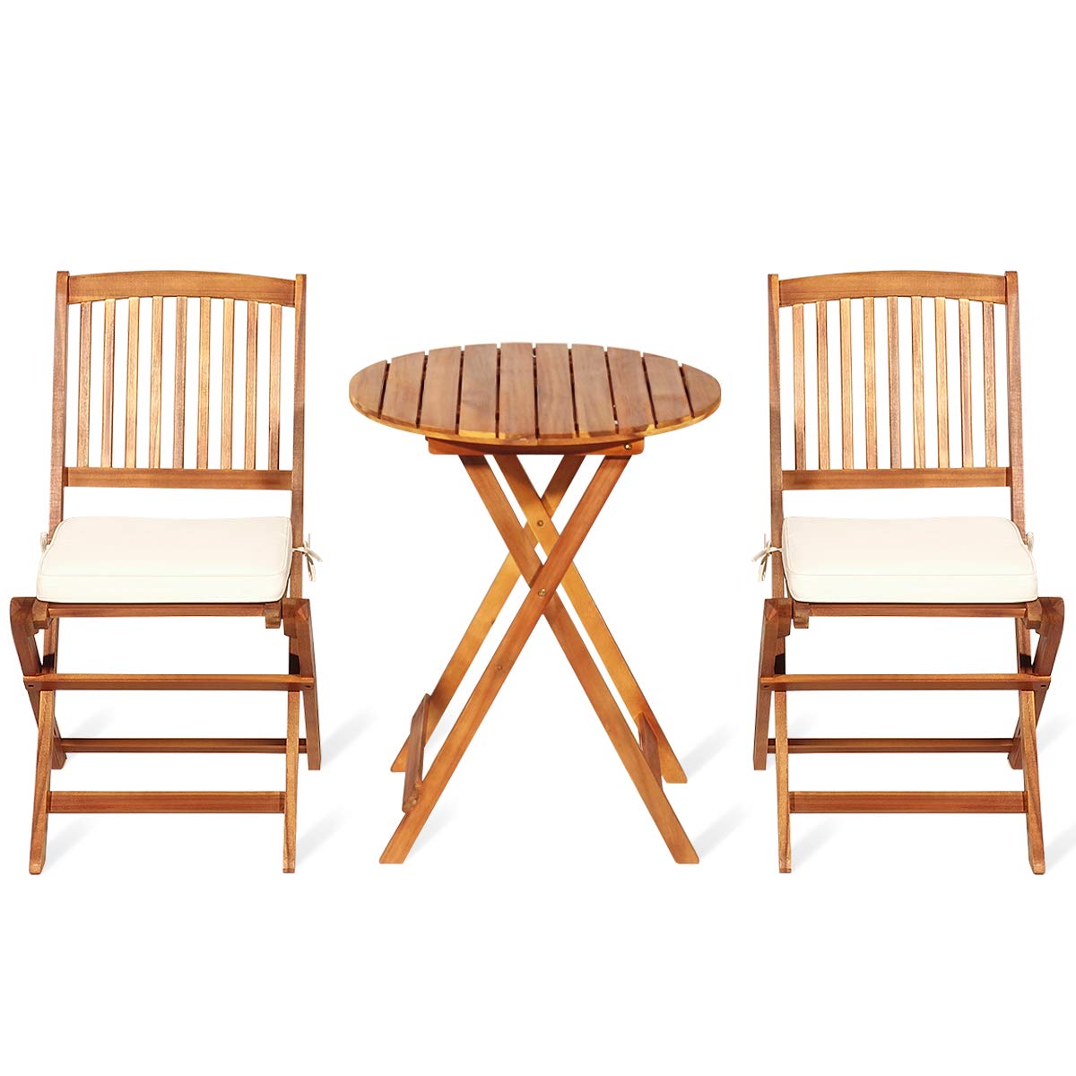 Giantex 3Pcs Patio Bistro Set, Wood Folding Table Set