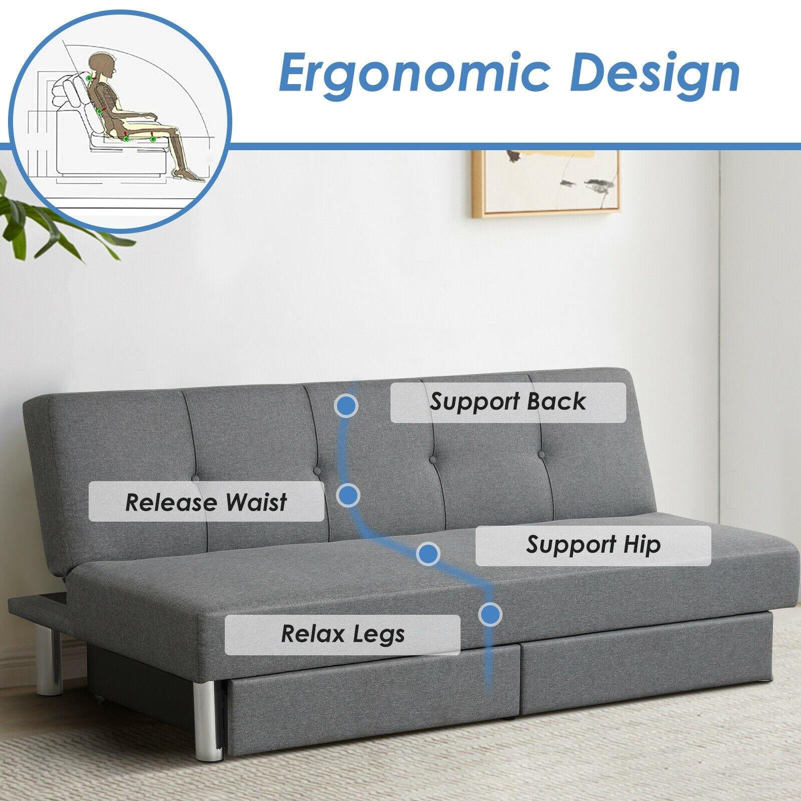 3-Seat Convertible Sofa Bed,Long Sofa w/ 2 Large Drawers, Ergonomic Sleeper w/ 3 Adjustable Angles - Giantexus