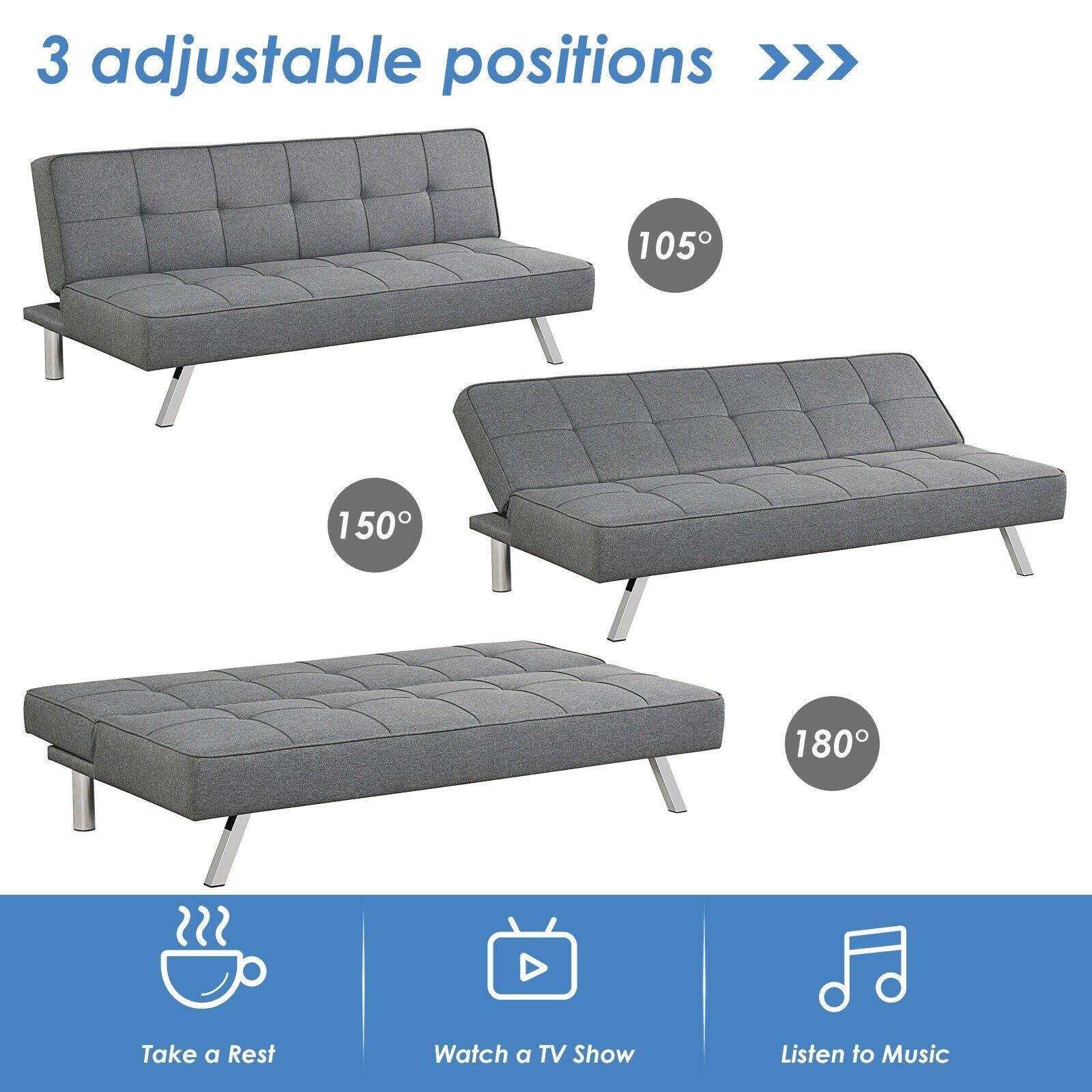 Giantex 3-Seat Convertible Sofa Bed, Sofa Bed w/ 3 Adjustable Angles