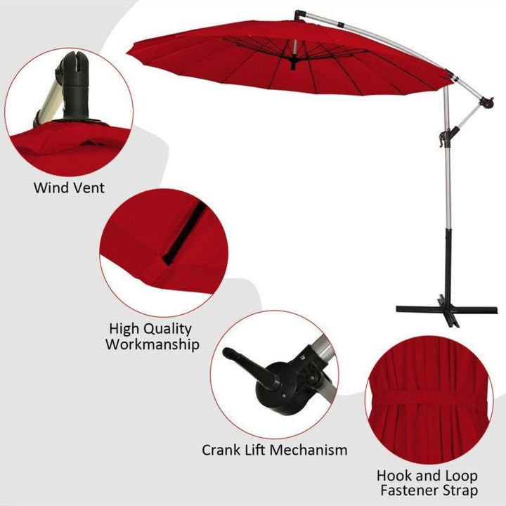 10FT Patio Offset Umbrella, Cantilever Outdoor Umbrella with Easy Tilt Adjustment - Giantexus
