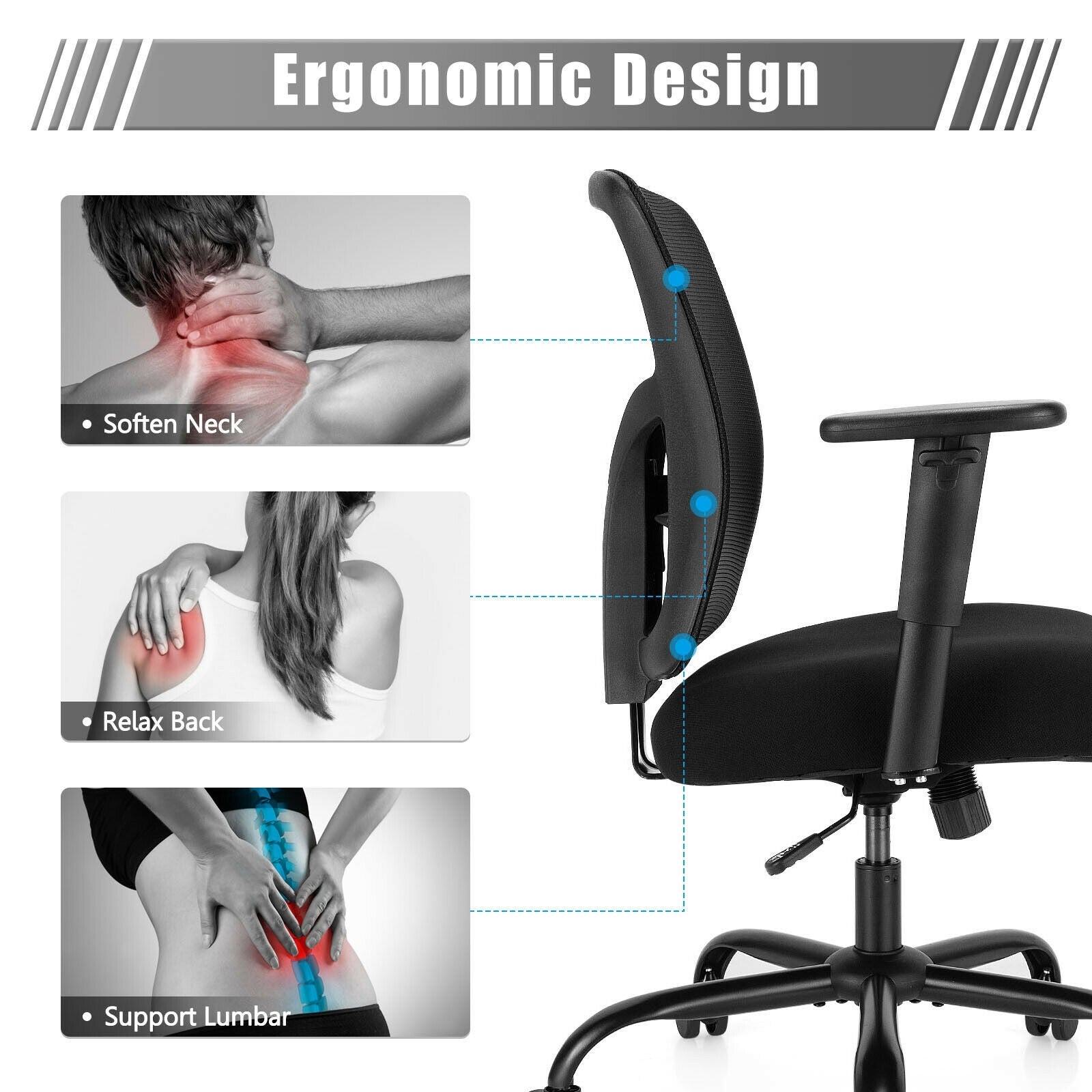 Mesh Office Computer Chair, 400 lbs Big and Tall Ergonomic Executive Chair