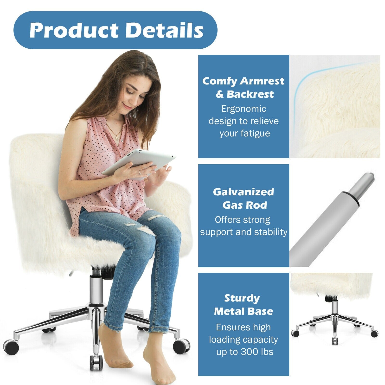  Fluffy Faux Fur Vanity Chair - Giantex