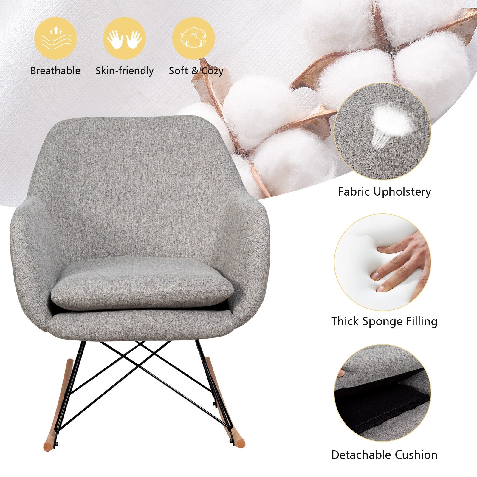 Accent Rocking Chair with Cushion - Giantexus