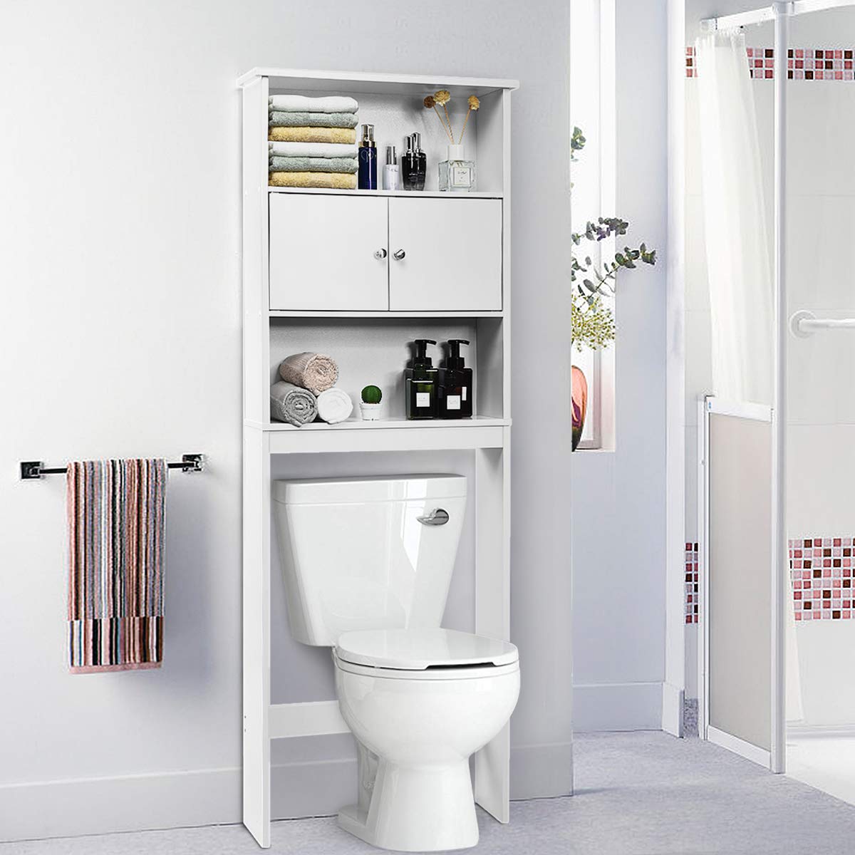Giantex Over-The-Toilet Space Saver Storage Cabinet with Three Layers & Two Doors