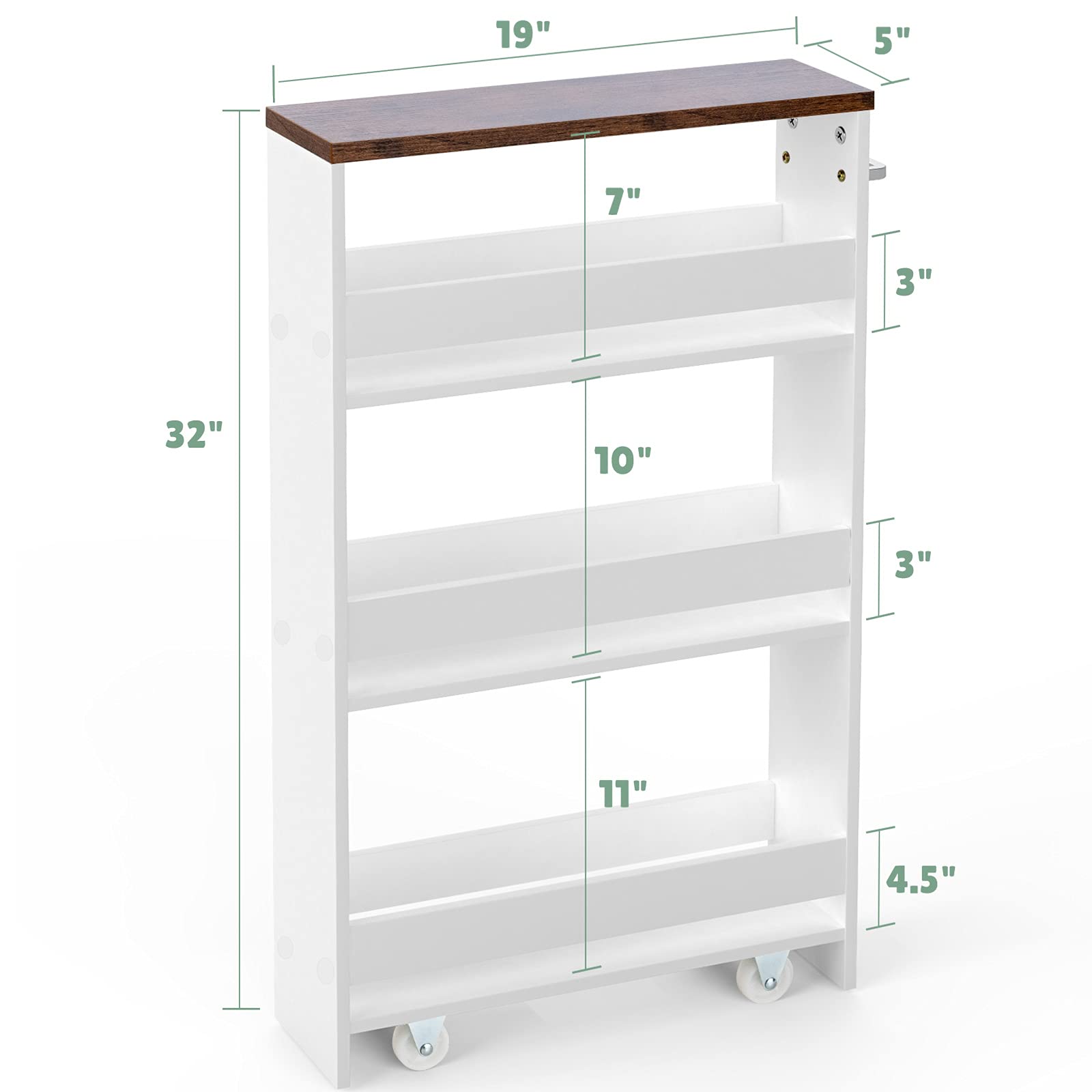Giantex Kitchen Slim Storage Cart 4 Tier, Rolling Side Storage Cabinet w/Handle