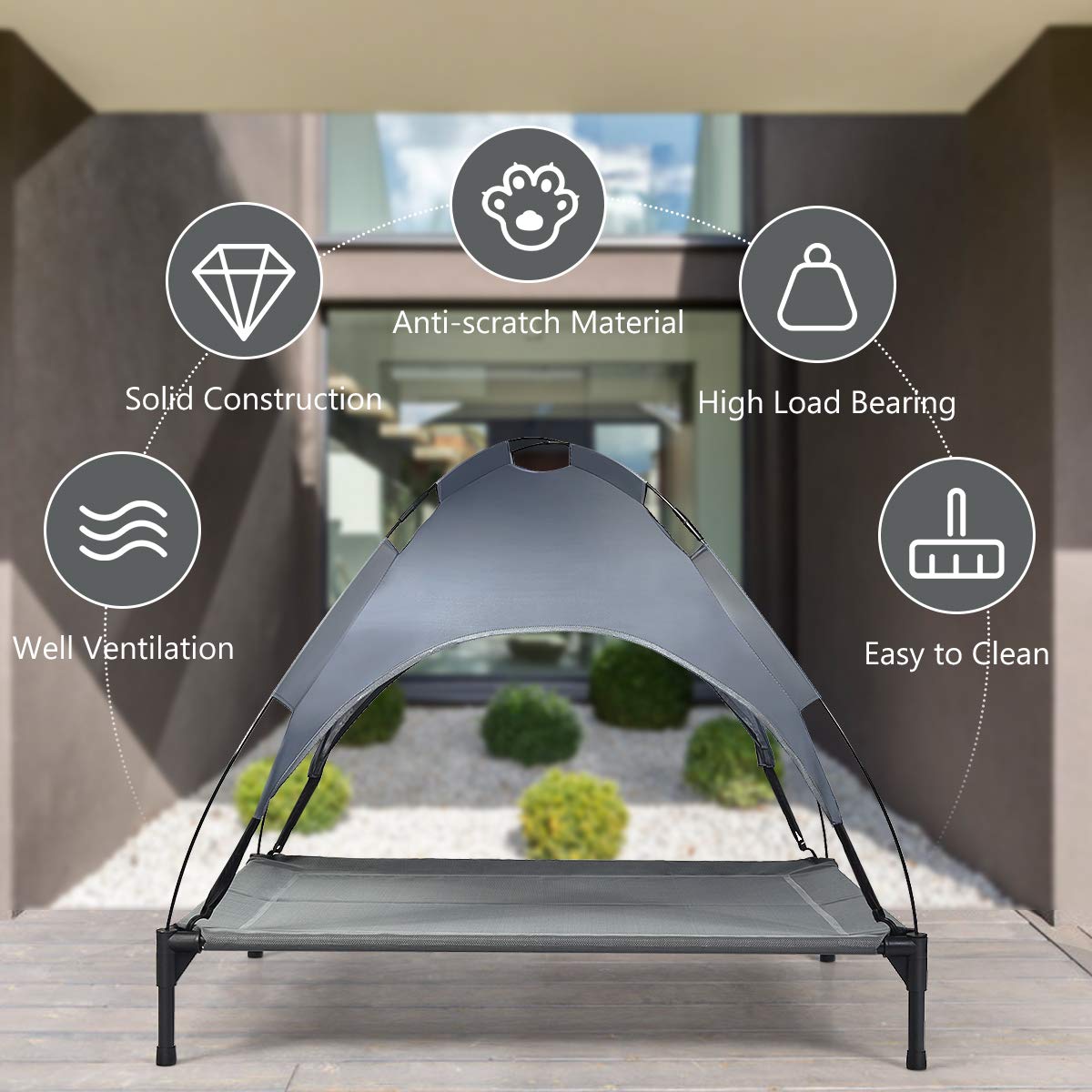 Giantex Elevated Dog Bed with Removable Canopy, Portable Raised Pet Cot Cooling Dog Bed for Camping Beach Lawn