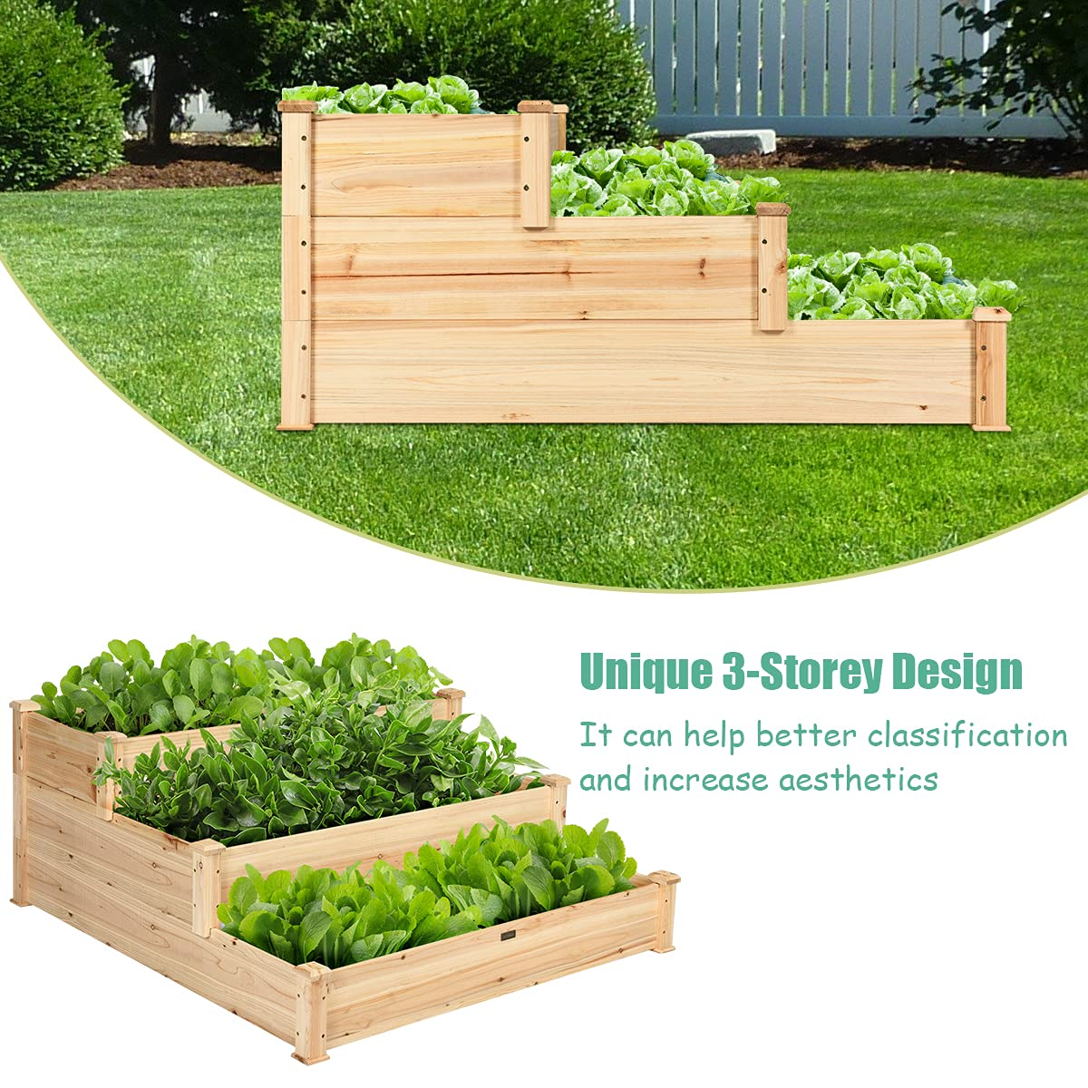 3 Tier Raised Garden Bed, 49'' x 49'' x 22"  (L x W x H)