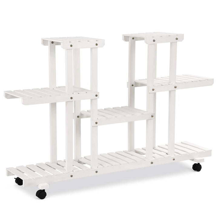 Giantex Rolling Flower Rack Wood Plant Stand on Wheels